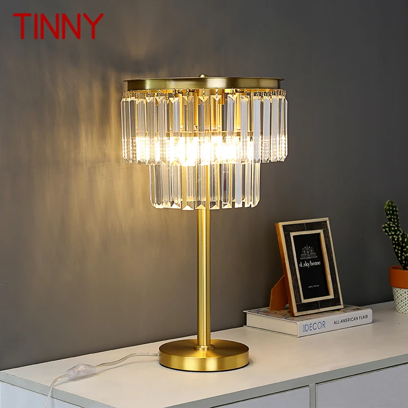 

TINNY Nordic Brass Table Lamp Modern Luxurious Crystal Living Room Bedroom Study LED Originality Desk Light