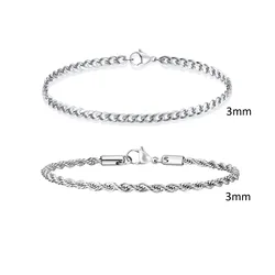 Men's Stainless Steel Chain Bracelets - Silver, Gold, and Black Rope Wristbands, Trendy Cuban Link Design, Set of 2 - 21cm (Silver set 5)