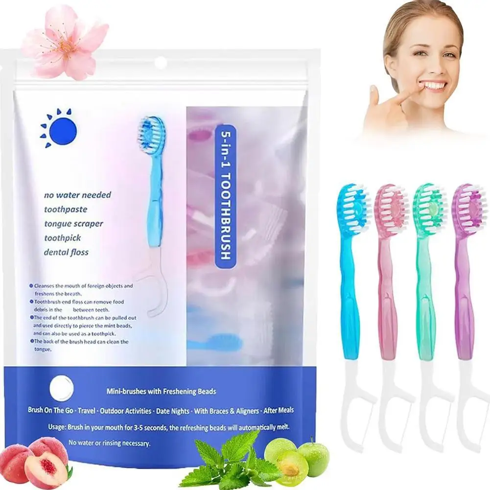 휴대용 여행 칫솔 세트 일회용 미니 칫솔 치약 포함 혀 클리너 치실 키트 일회용..