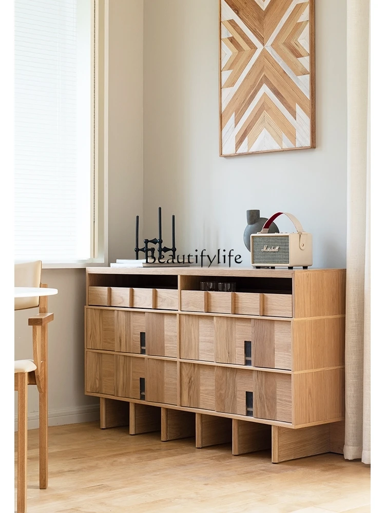 

Nordic Oak Light Luxury Chest of Drawers Solid Wood Simplicity Living Room Storage Cabinet Bedroom Bed Front Cabinet