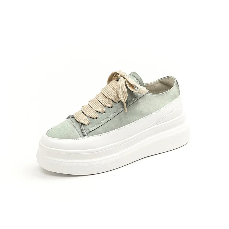 Silk Thick Soled Small White Shoes for Women 2024 Summer Thin Lace-up Increase Spanish Small Canvas Shoes Platform Single Shoes