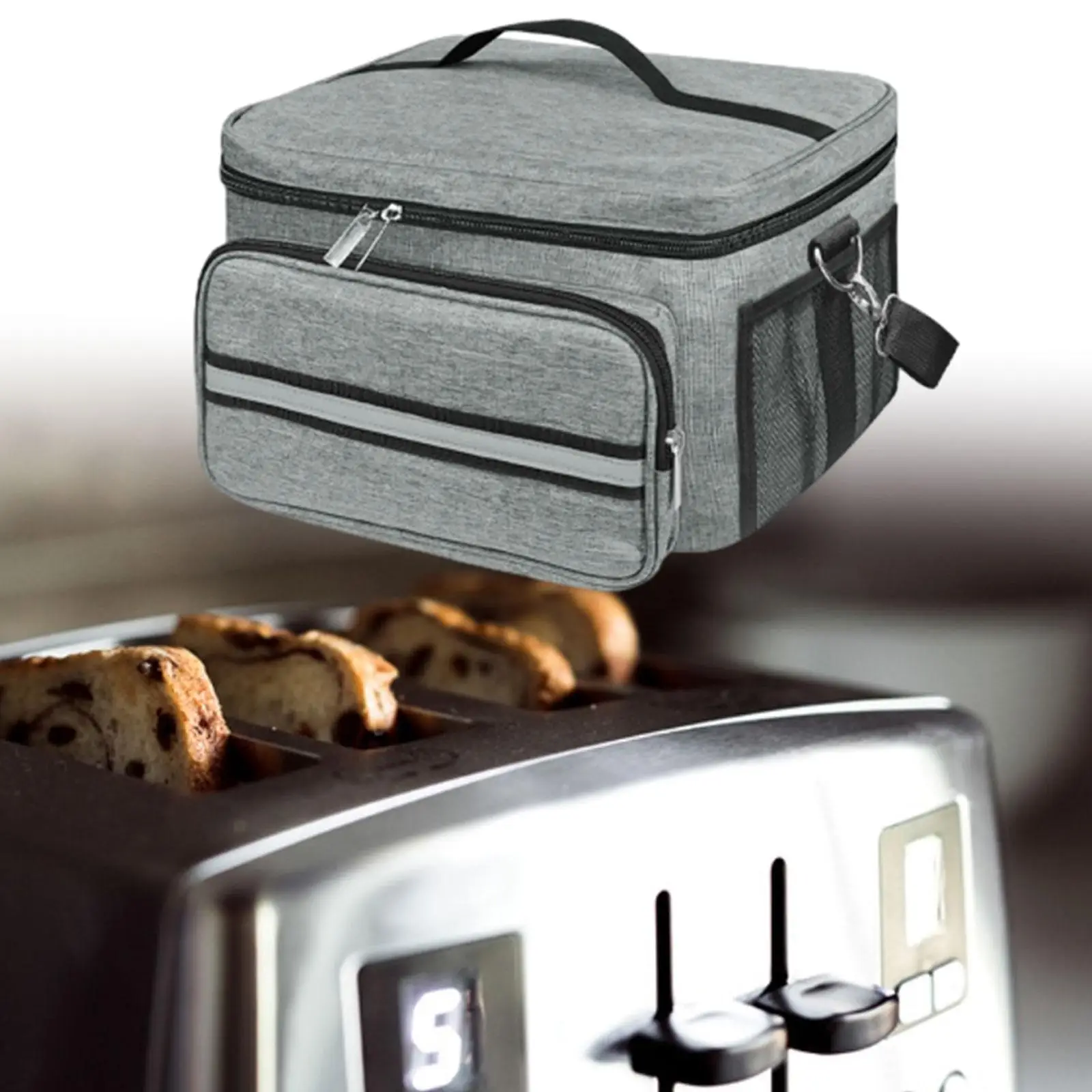 Toaster Cover with Base Toaster Portable Storage Bag with Shoulder Strap Zippers Protective Cover Toaster Storage Bag 4