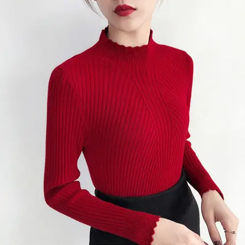 Black White Yellow Pink Flower Turtleneck Sweater Women Chic Tops Girl Knitt Pullovers Long Sleeve Jumper Pull Femme Clothing - Image 3