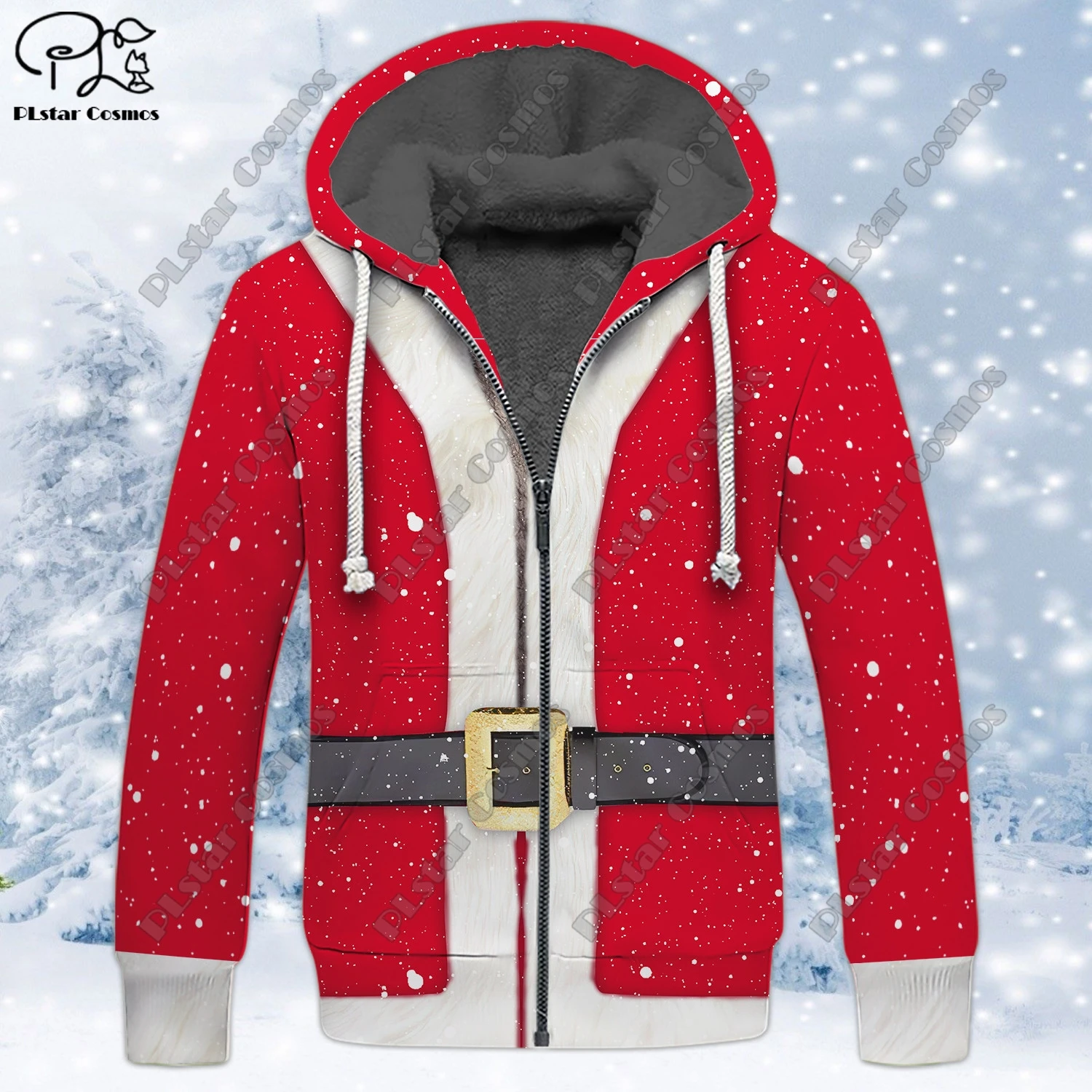 Christmas series 3D printed unique wool zipper hoodie for men women winter warm double-layer fleece jacket clothing casual S-1