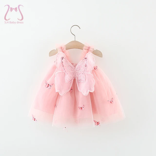 Summer Baby Girls' Princess Party Birthday Dress Sweet Children Clothing Butterfly Wings Fairy Strap Embroidered  Mesh 0-3 Y Kid 1