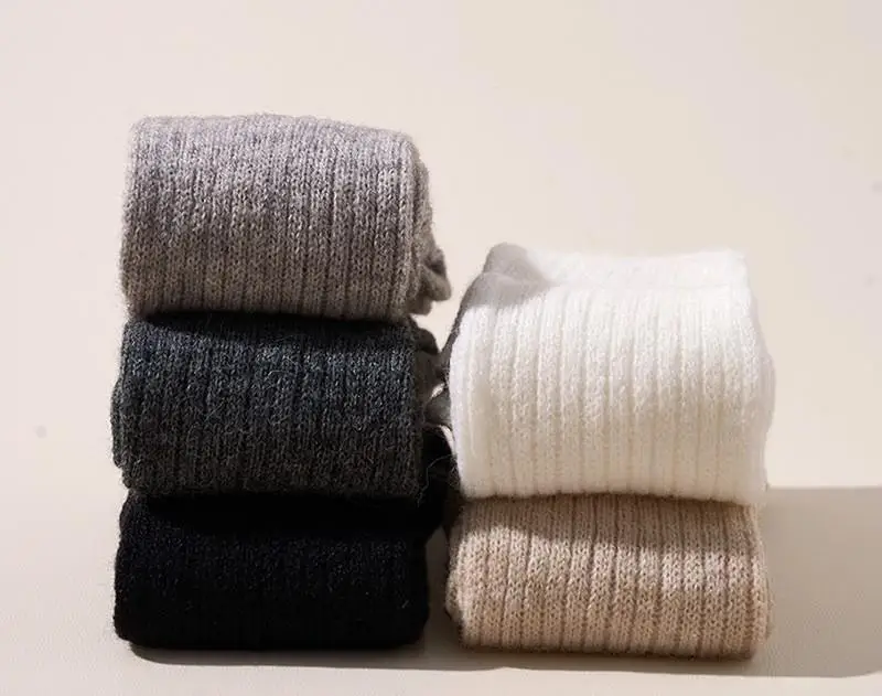 Knee High Socks Soft Wool Women Autumn Winter Cashmere Solid Knitted Skinny Casual Fluffy Warm Thicken Girls