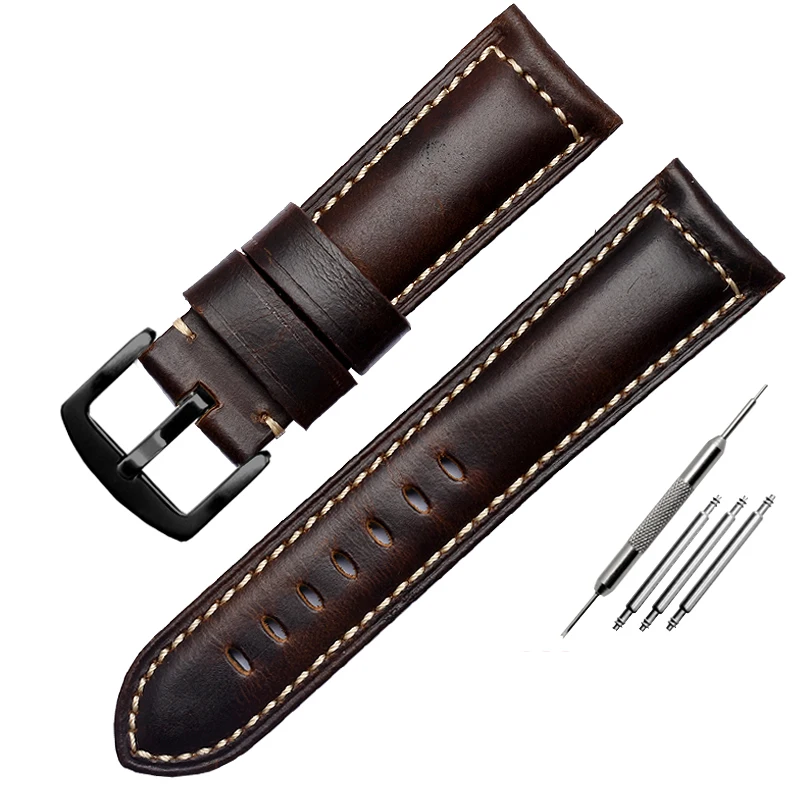 thumbnail image 1 of Correa de reloj de piel de becerro retro hecha a mano de 20 mm, 22 mm, 24 mm y 26 mm para Pa-nerai PAM441 Mi-do Citizen, correa de reloj de cuero para hombres y mujeres, 1 of 5