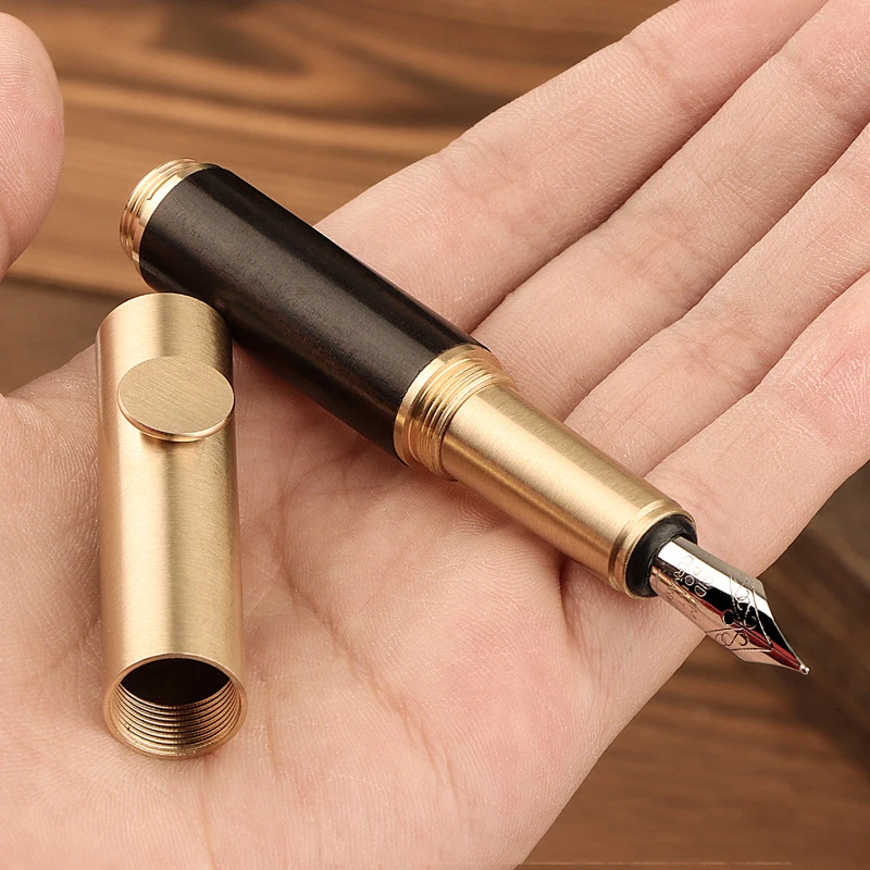 Vintage Brass Sandalwood Fountain Pen Portable Mini Pocket Business Office Writing Pens Student Art Calligraphy Stationery