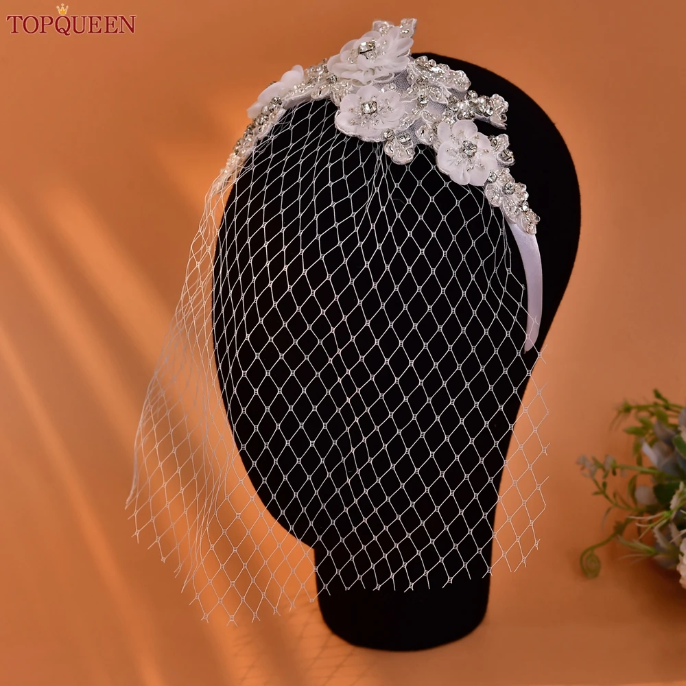 TOPQUEEN Bridal Birdcage Veil Face Mask Veil Headband Mesh Face Wedding Party Jewelry Hair Accessories Customization S358