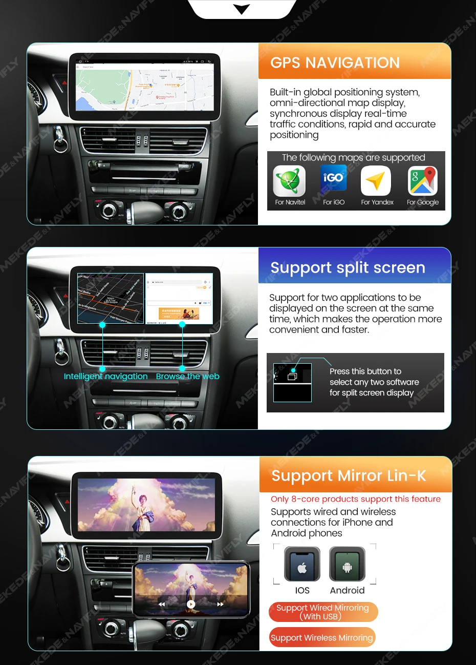 Drahtlose Carplay Auto Radio 6G + 128G 8-Core Für Audi A4 A4L A5 B8 2009 2010-2018 Android 13 Navigation GPS Multimedia Video Player – Detail 28