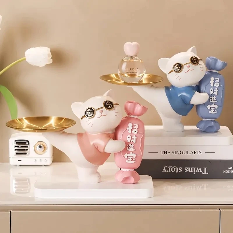 

Cat Statue Room Decor Cosmetic Storage Tray Nordic Home Decor Living Table Decoration Snacks Storage Tray Decoration