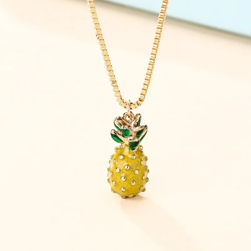 

Luoluo&baby Sweet Pineapple Fruits Pendant Necklaces Charm Summer Choker Love Couple Jewelry Gift For Girl Women