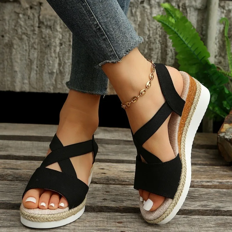 Fashion Wedges Shoes for Women 2024 Summer Platform High Heels Sandalias Mujer Thick Bottom Ankle Strap Gladiator Shoes Woman