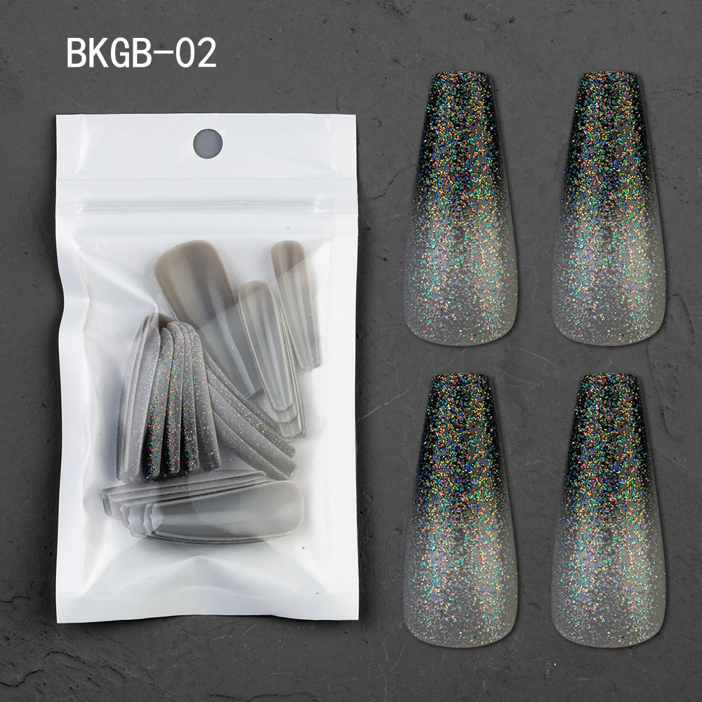 

1set/24pcs Long Ballet Coffin Fake Nails Color Press on Nail Tips Removable Nail Glitter Powder Style Ladies Decorations