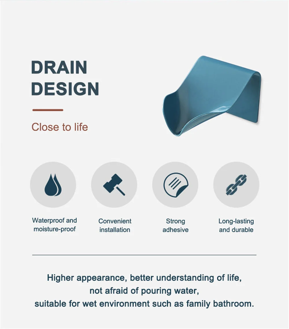 Description Picture 3 of itemHigh Quality Soap Dish Wall-Mounted Soap Box Drainage Soap Holder Soap Rack Punch-Free Soap Sponge Shelf Bathroom Accessories