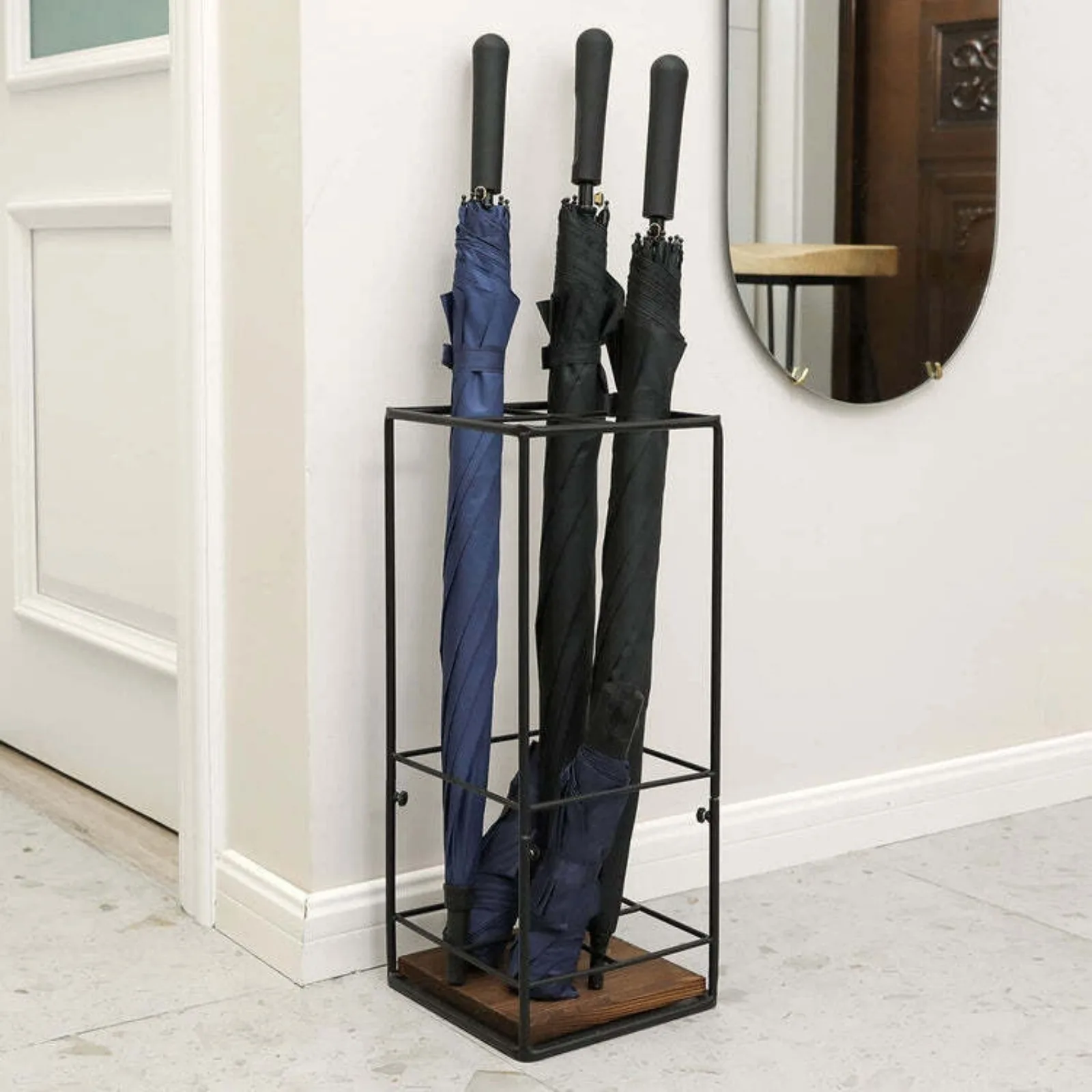 Black Metal and Wood Freestanding Large Umbrella Holder Stand Storage Rack United States