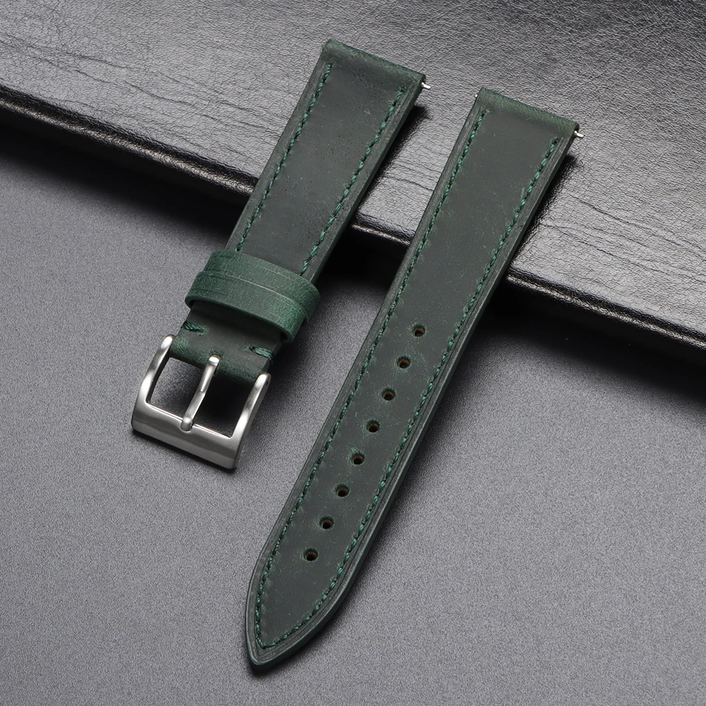 Vintage Retro Calfskin Leather Watch Band with Quick Release Strap