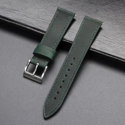 Premium Vintage Crazy Horse Leather Watch Band - Soft Quick Release Strap - 22mm (Green)