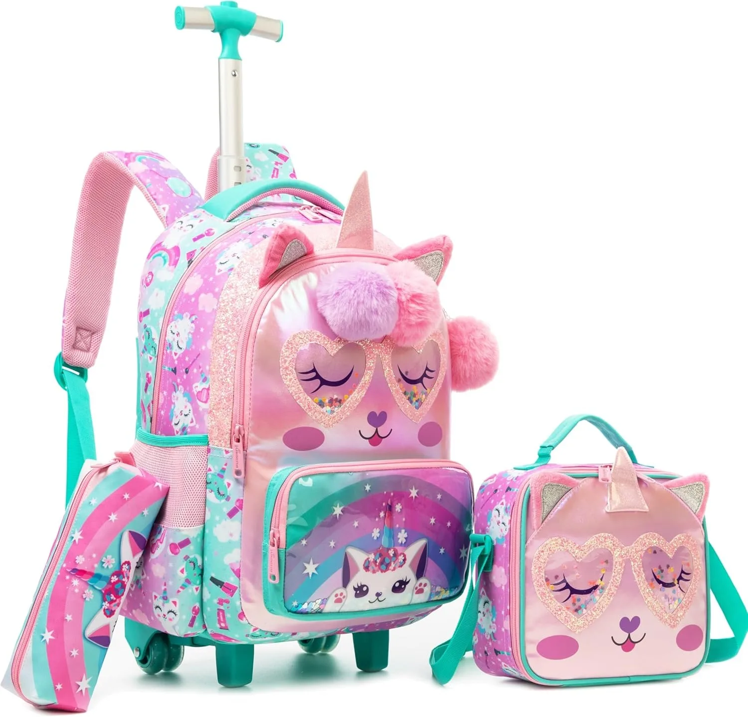 Rollrucksack für Mädchen, Kinder-Reisekoffer mit Rollen, niedliches Tier-Handgepäck für Grundschüler, Kinder-Trolley-Tasche – Detail 8