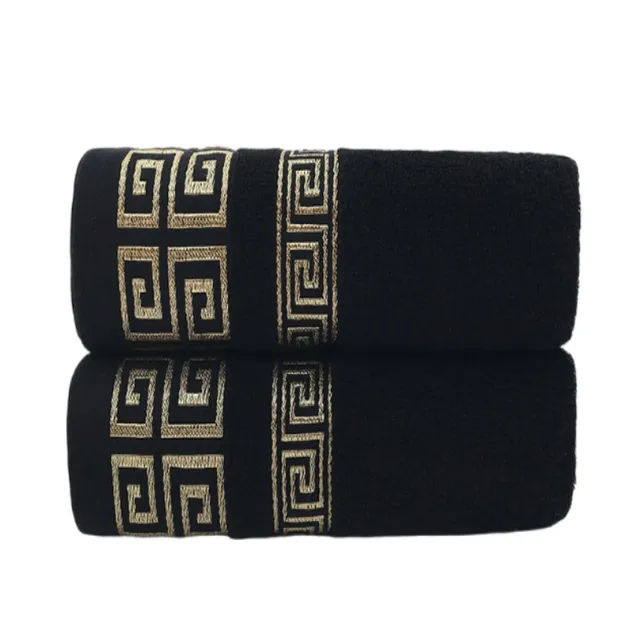 Serviettes de bain en coton noir, 2 pièces, 34x4 0cm/70x140cm, brodées, pour salle de bain d'hôtel, pour adultes, séchage rapide, épaisses, douces, pour le visage 1