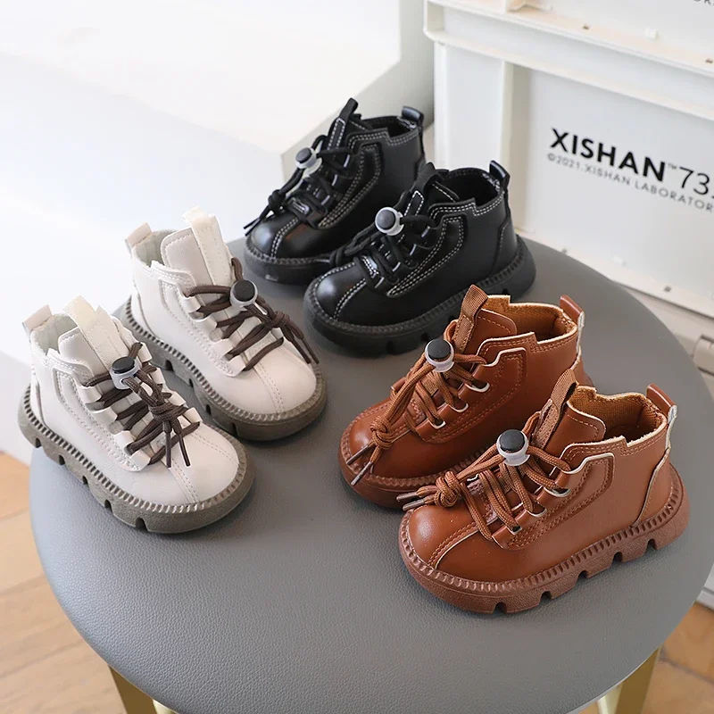 Boys Boots Kids Ankle Boots Autumn Winter Toddlers Children Fashion Little Boy Girl Lace-up Soft Rubber