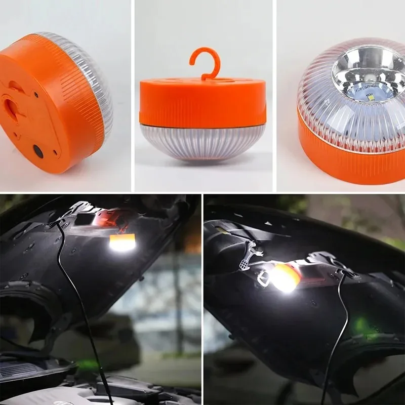 Emergency Light Car Strobe Light Car Emergency Beacon Light V16 Magnetic Replaceable Battery Strobe Flashing Warning Light Road Accident Lamp Safety Accessory