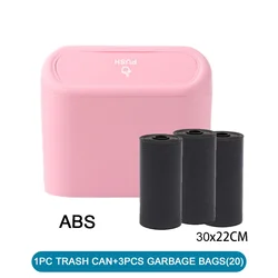 Compact Leak-Proof Car Trash Can Set with Lid & 60 Garbage Bags - 3-Pack Mini Auto Accessories (Pink 3)