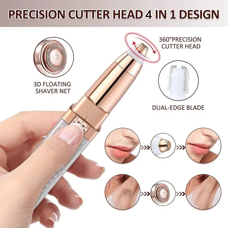 4 In1 Electric Full Body Epilator Facial Shaver for Women Painless Eyebrow Nose Leg Armpit Hair Epilator Bikini Trimmer Portable 3