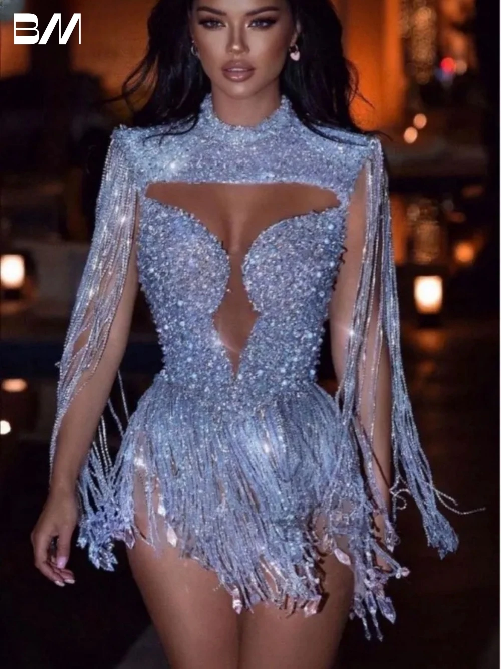 

Shiny Cocktail Evening Dresses Party Sheath Plus Size Club Wear Gown Beading Tassel Mini Bride Dresses Vestidos De Novia