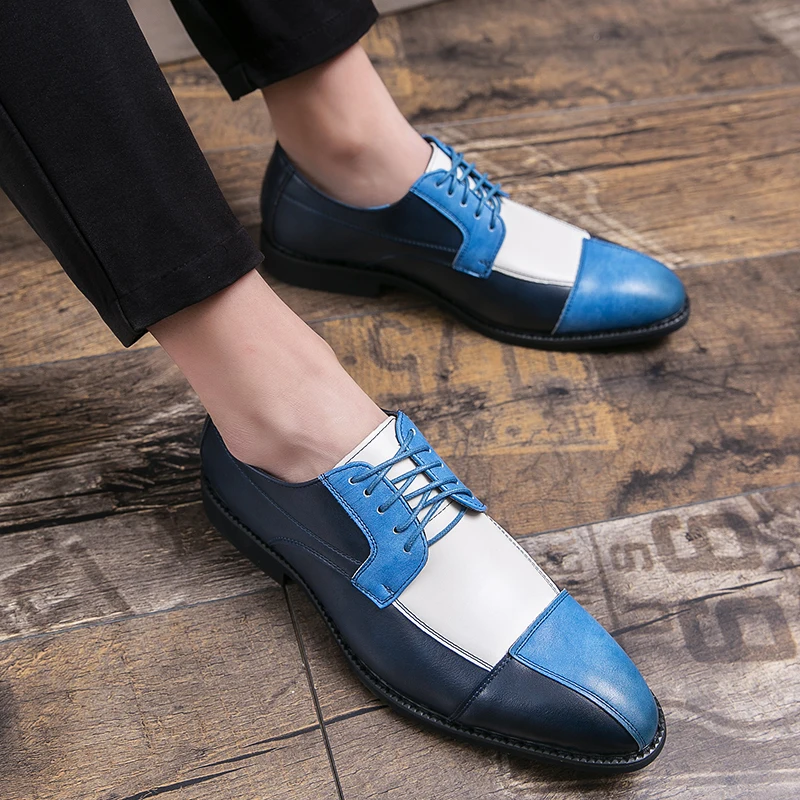 Golden Sapling Party Shoes for Men Retro Leather Men's Casual Business Shoe Retro Patchwork Leather Flats Formal Wedding Oxfords