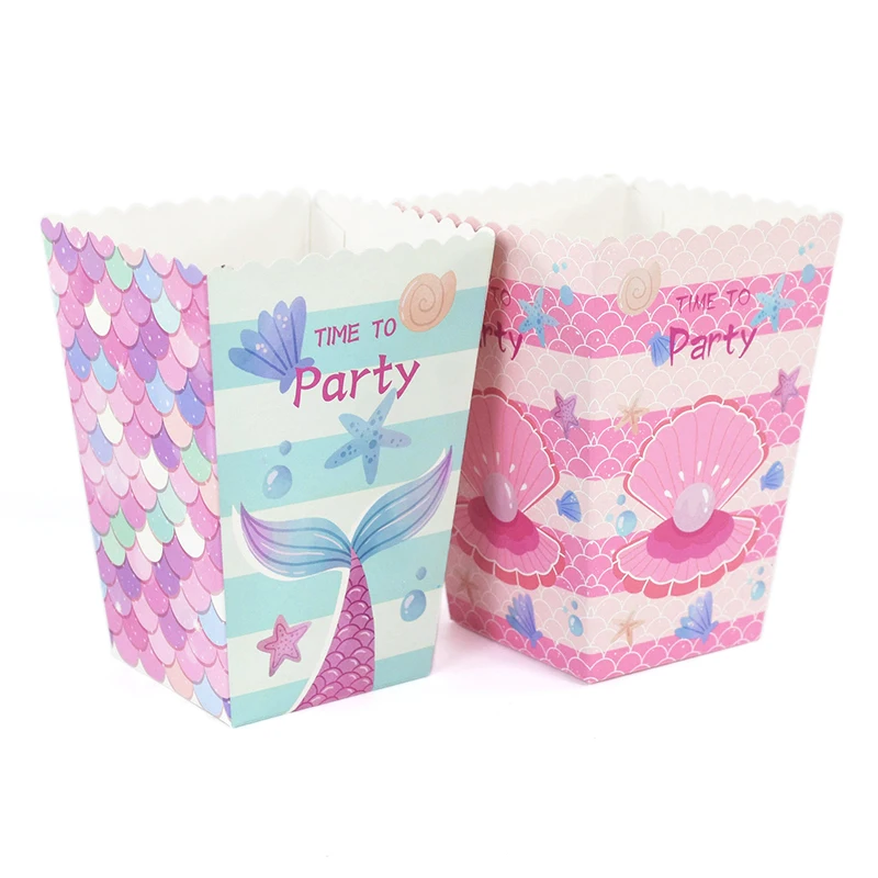 12 Stücke Meerjungfrau Party Dekor Popcorn Box Meerjungfrau Schwanz Süßigkeiten Geschenk Verpackung Boxen Kinder Mädchen Geburtstag Party Supplies Baby Dusche