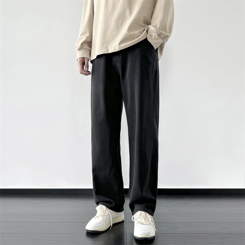 CUMUKKIYP Loose Fit Baggy Straight-leg Jeans for Men High Street Stylish Denim Pants