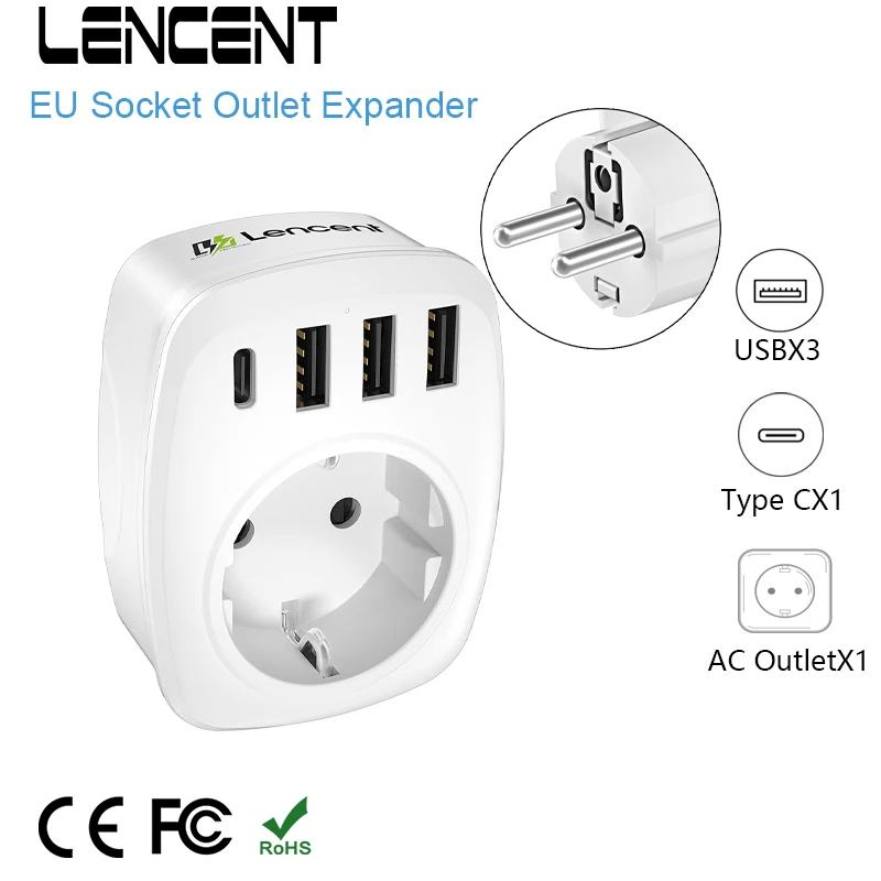 LENCENT Ladron Enchufes, Cargador USB de Pared con 1 Toma de CA