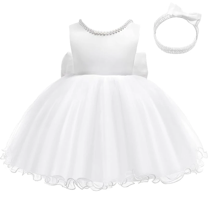 Elegant White Baby Dress with Big Bow – Perfect for Weddings, Baptisms, and First Birthdays