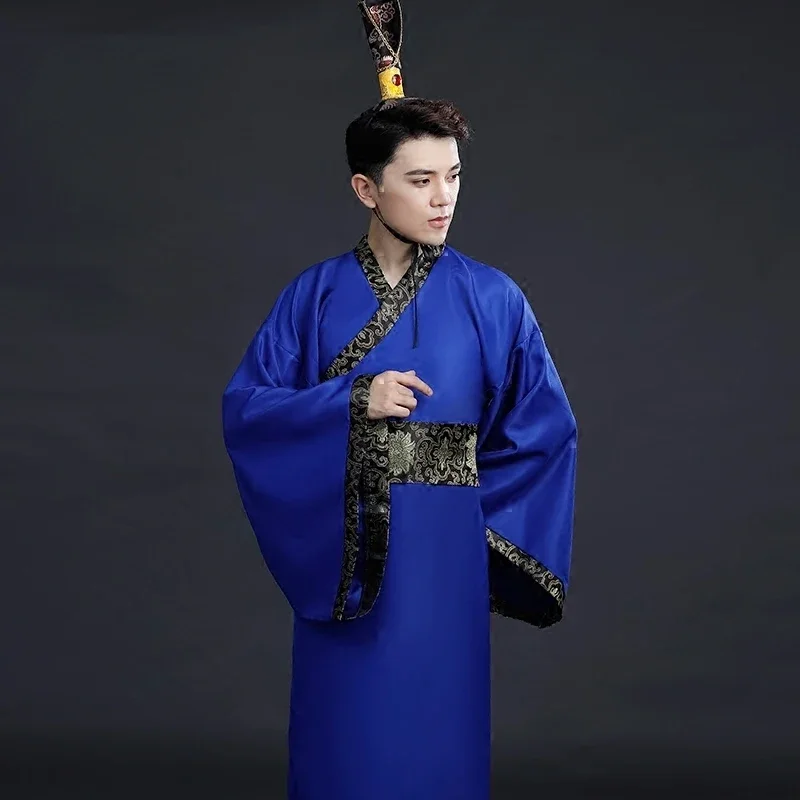Ancient Chinese Costume Men Traditional Chinese Dance Clothing for Women Long Sleeve Hanfu Satin Robe Dress Boy Qing Dynasty