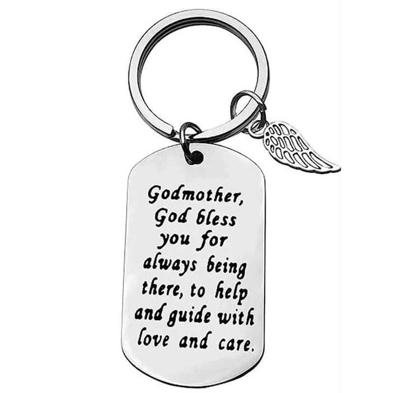 Portachiavi Personalizzato Per Madrina: Ciondolo In Acciaio Inox Con Sacchetto In Velluto - Regalo Di Compleanno, Natale O Festa Della Mamma - 3