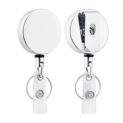 Retractable Metal Keychain and Badge Holder with Recoil Clips (Silver)