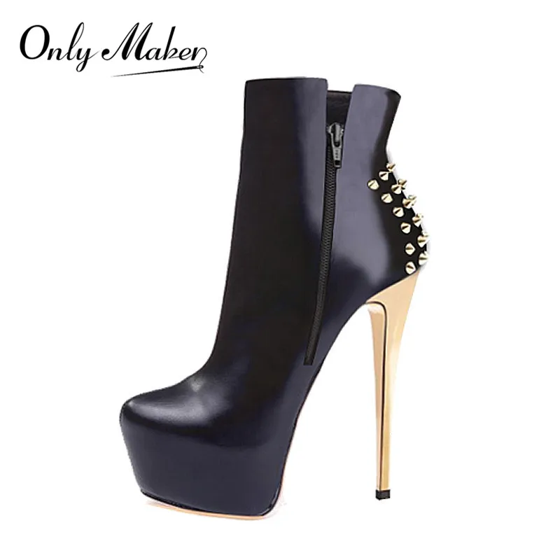 Onlymaker-Women-Rivet-Ankle-Boots-Platform-16cm-High-Thin-Heel-Heels ...