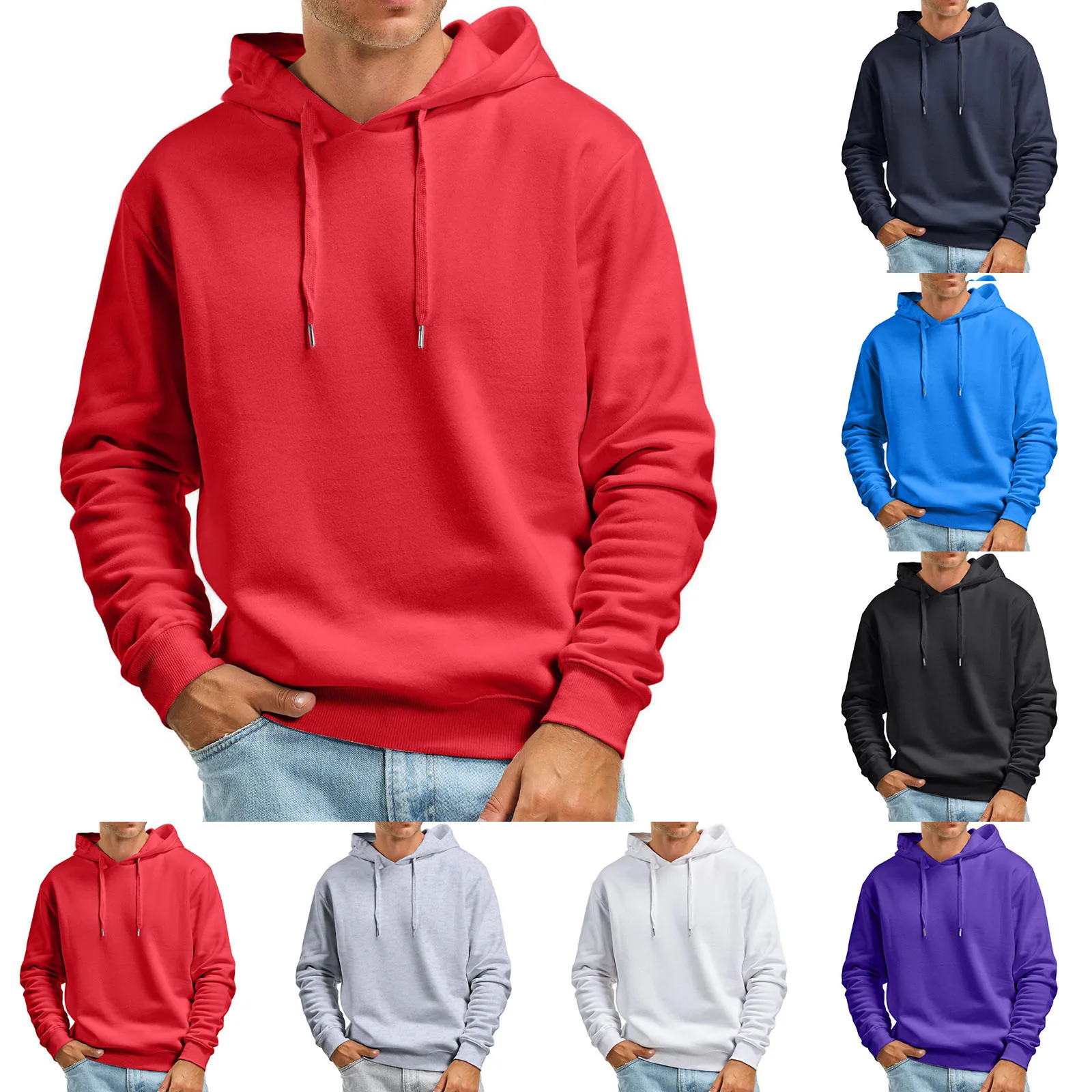 

Men's Fall And Winter Casual Solid Color Hooded Sweater No Pockets Top Memory Foam Outdoor Slipper Outdoor House Boy