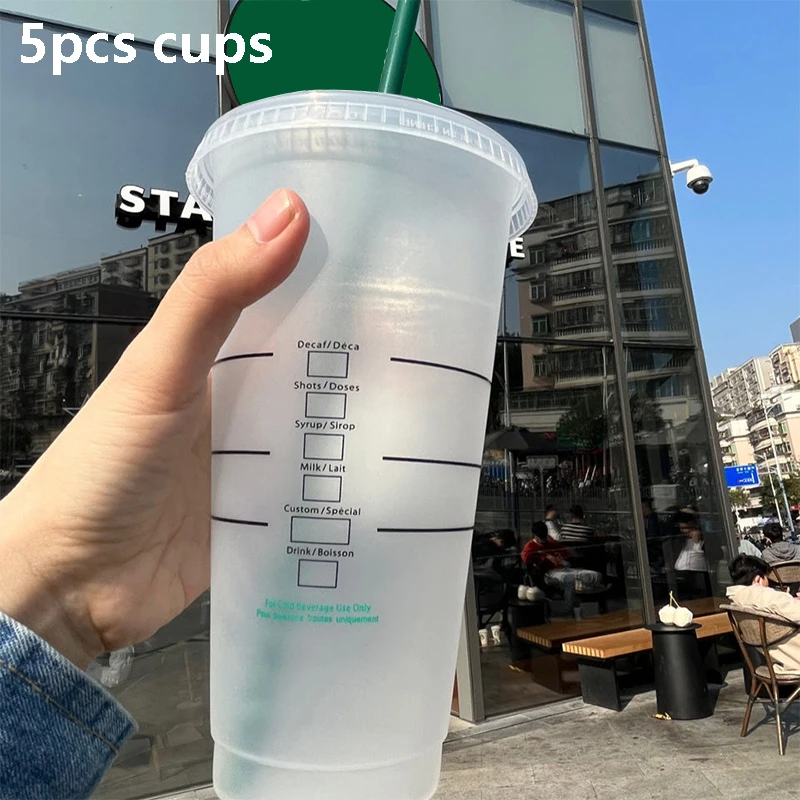 

5pcs 710ml Reusable Color Change Coffee Cup With Logo Straw Cup With Lid Plastic Coffee Cups Juice Tea Milk Water Drinking Mug