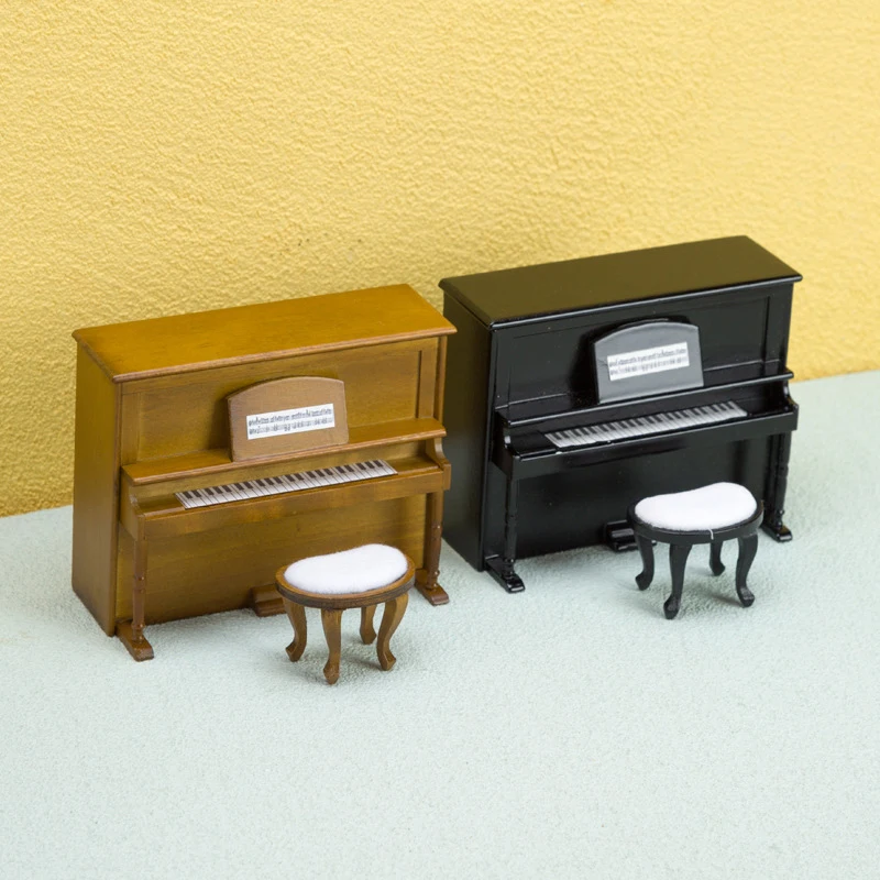 

1:12 Dollhouse Mini Wooden Piano With Stool Kit Miniature Model Set DIY Doll House Musical Instrument Bedroom Decor Accessories