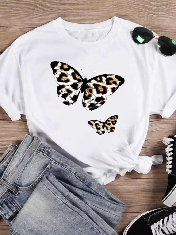 

Футболки с леопардовым принтом и бабочкой, одежда 90-х годов, модная женская летняя рубашка с принтом, женская футболка с графическим принтом, футболка с коротким рукавом и мультипликационным принтом
