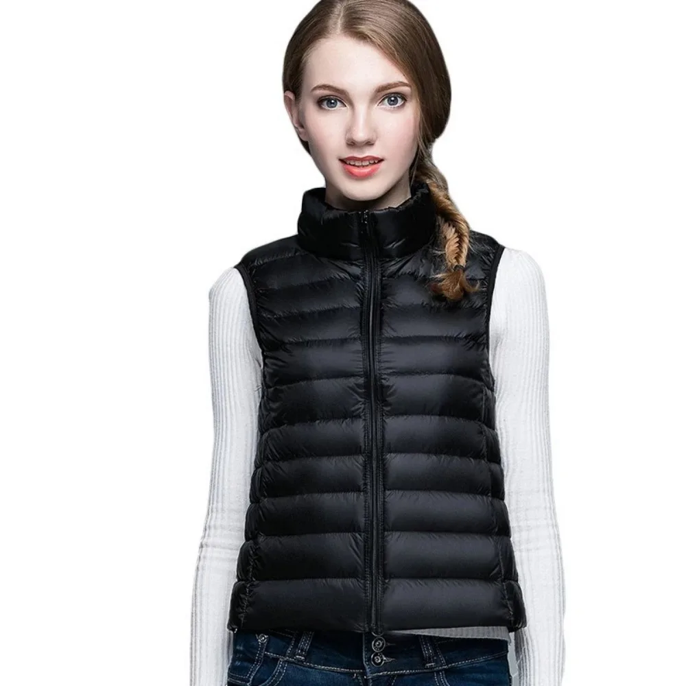 2023 Autumn Winter Women's Down Coat Vest Ultralight Thin 90% White Duck Stand Collar Down Jacket Sleeveless Warm Puffer Coat - 5