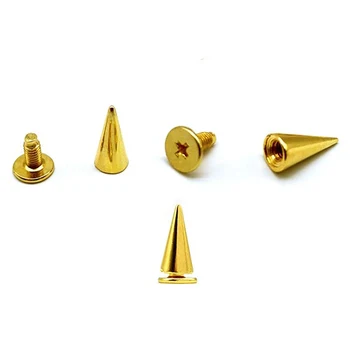 100sets 6x12.5mm Golden Punk Spike Cone Spots Metal Studs Leathercraft Rivets Bullet For Clothes Bags Belt Pet Collars