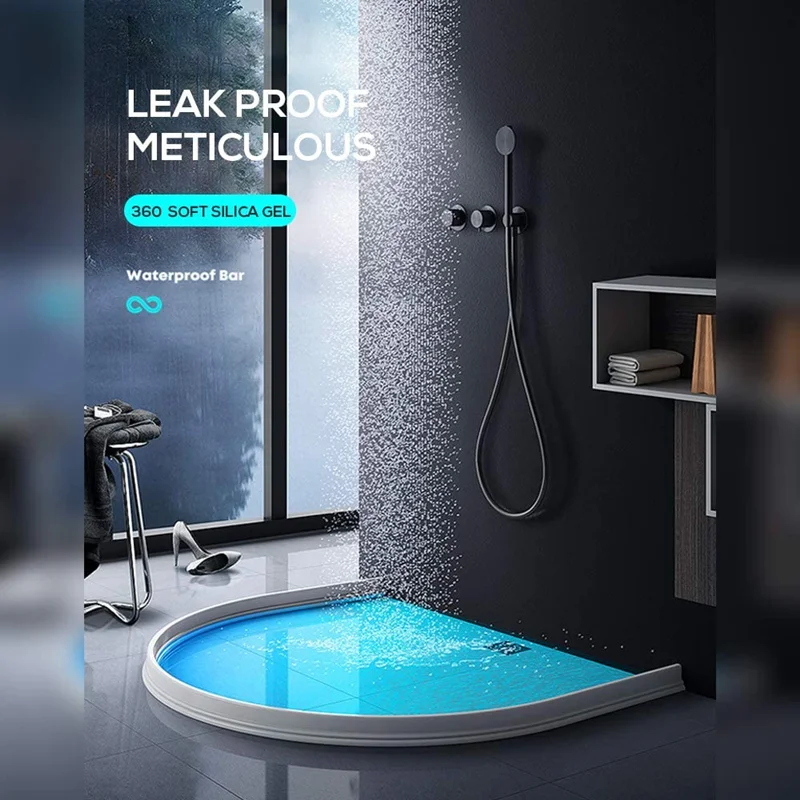 50mm High Bendable Shower Water Dam Bathroom Stopper Barrier Retention System Dry and Wet Separation Flood Threshold Blocker Shower Water Stopper Shower Water Barrier Water Barrier Strip