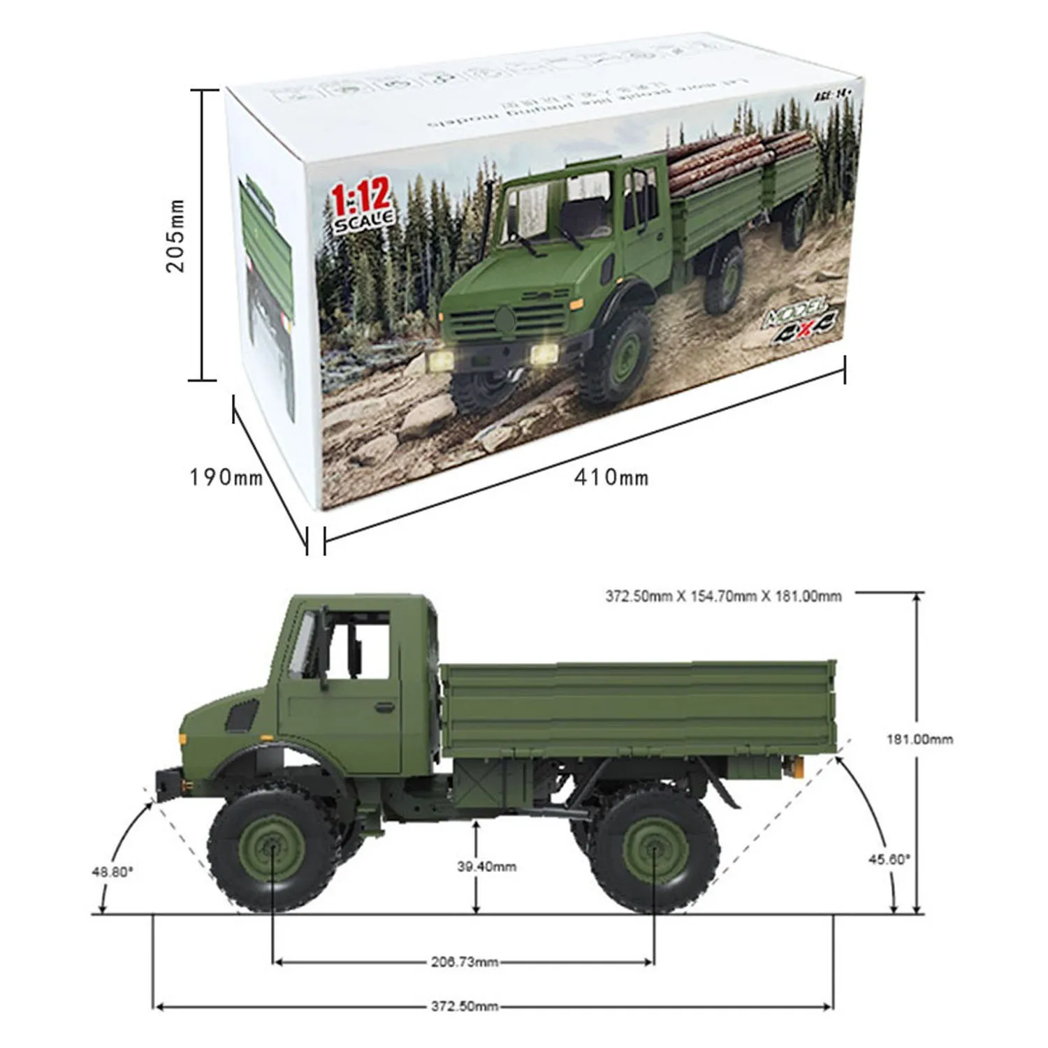Détail des roues et de la carrosserie du Voiture RC Crawler LDRC 1/12 tout-terrain 15KM/H.