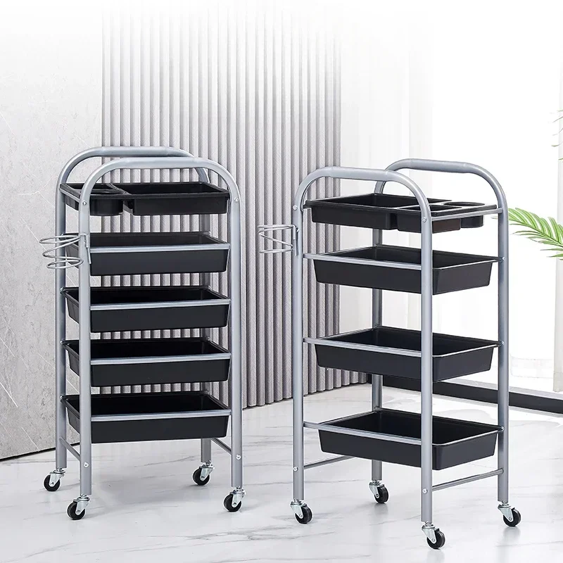 Beauty and Hair Organizer Cart with Wheels Retro Barbershop Multi-layer Large Capacity Beauty Salon Cart Hair Dyeing Tool