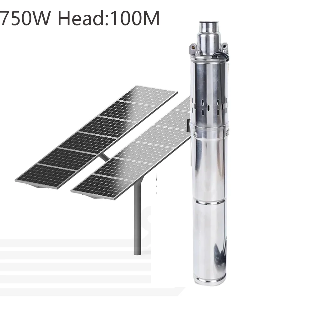 

1HP DC48V750W Solar Deep Well Water Pump Max Head 100M Solar PV Brushless Drilling Well Submersible Pump Max Flow 2000L Per Hour