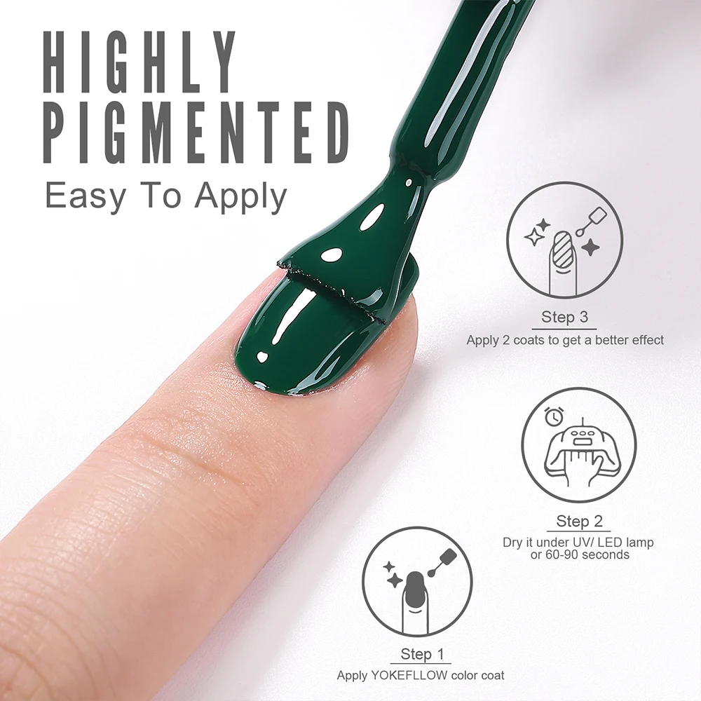 YOKEFELLOW UV LED Gel Nail Polish Green AB031 10ML Professional Semi-permanent Gel Varnishes for Nails 4