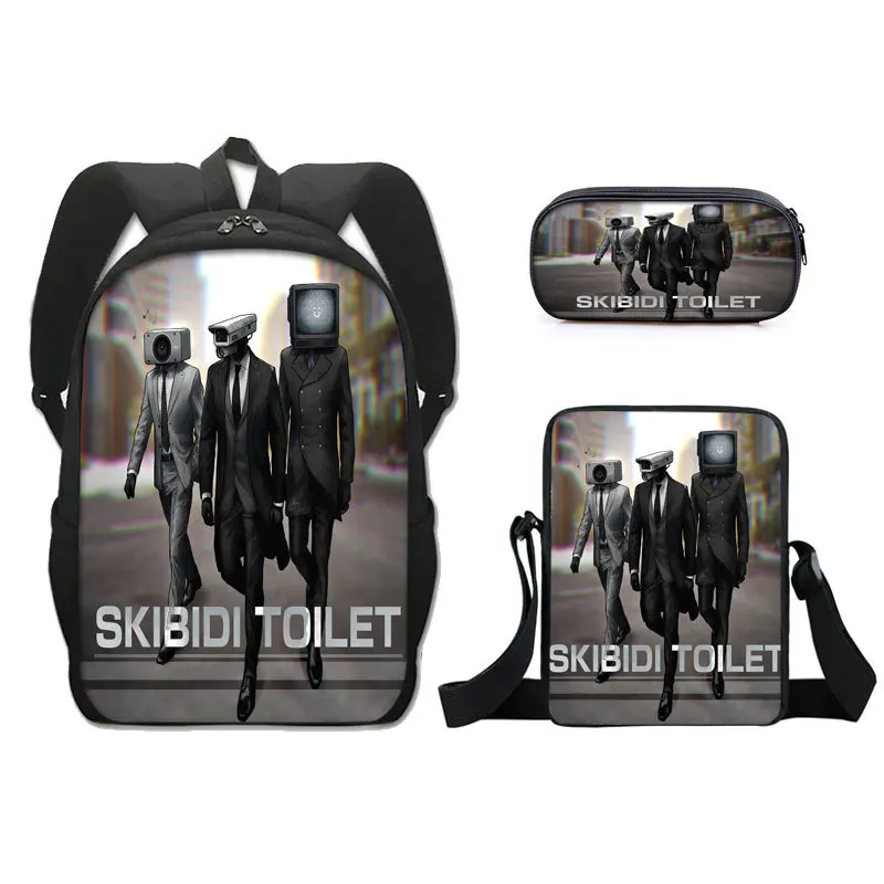 Skibidi Toilet Backpack 3D Primary Middle School Students Boys Girls Schoolbag Messenger Bag Pen Case 3pcs/set Laptop Backpack